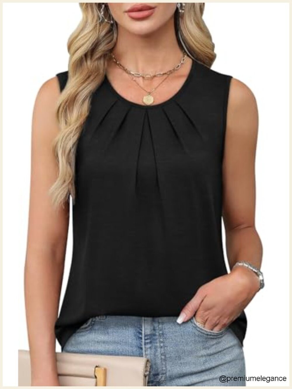 Flowy Pleated Tank Top Womens Business Casual Sleeveless Loose Fit